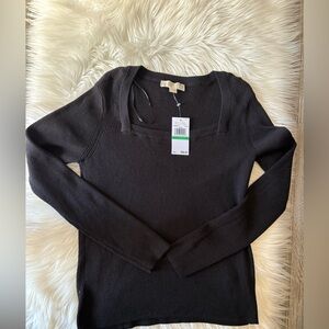 NWT Michael Kors Black Square Neck Long Sleeve Knit Top